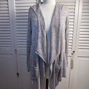 ABERCROMBIE & FITCH M/L TAUPE HOODED DRAPE WATERFALL MARBLED CARDIGAN SWEATER